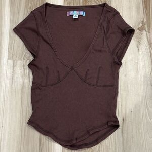 Urban Outfitters Brown Cropped Short Sleeve Shirt Women’s Medium